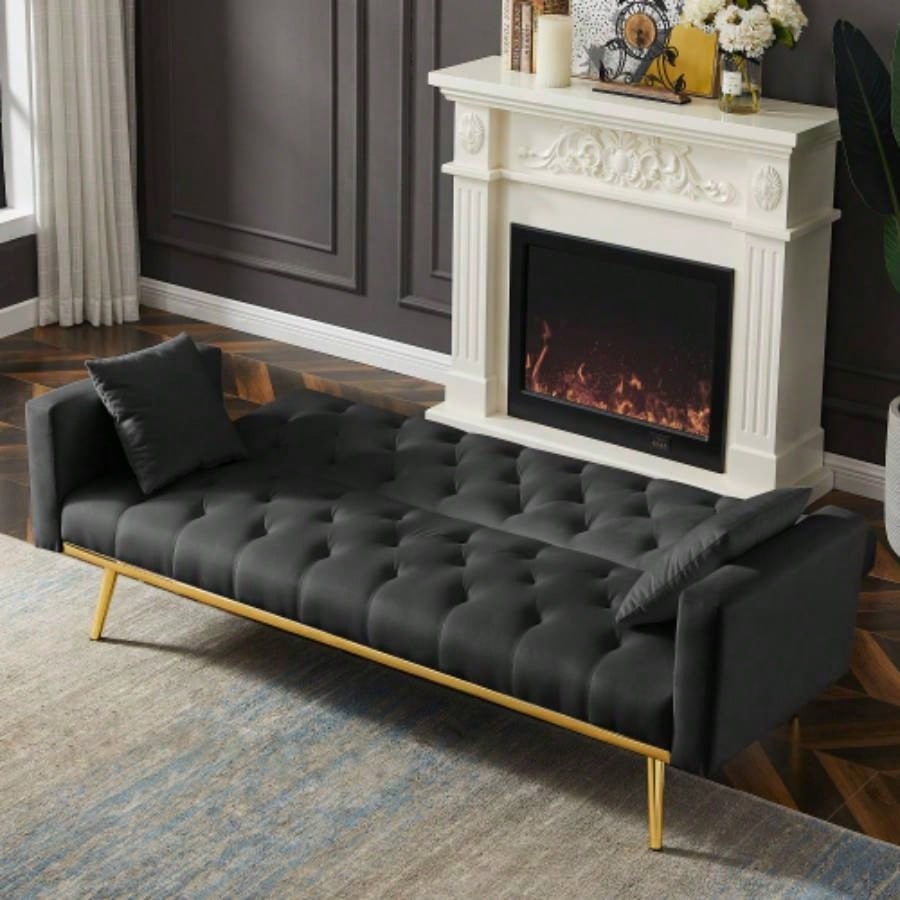 BLACK Convertible Folding Futon Sofa Bed, Sleeper Sofa Couch Compact Living Space.