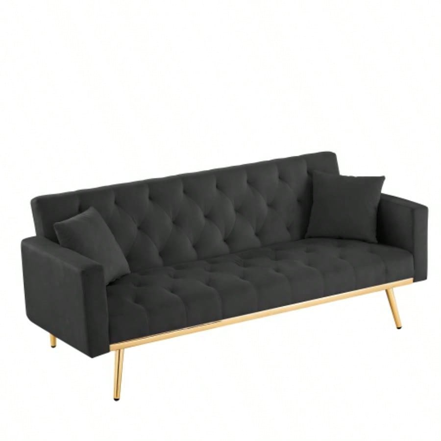 BLACK Convertible Folding Futon Sofa Bed, Sleeper Sofa Couch Compact Living Space.