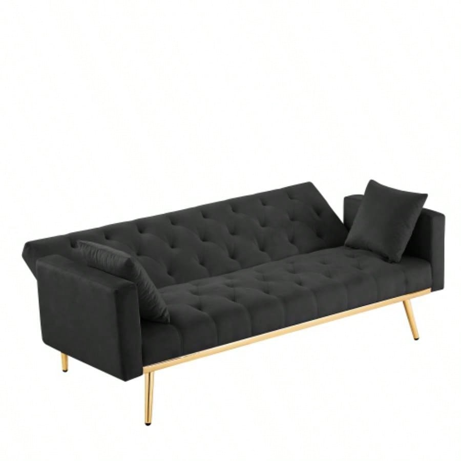 BLACK Convertible Folding Futon Sofa Bed, Sleeper Sofa Couch Compact Living Space.