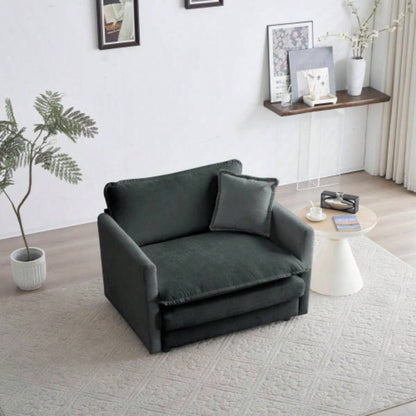Comfy Deep Single Sofa Upholstered Reading Armchair Living Room Chair Gray Chenille Fabric, 1 Toss Pillow