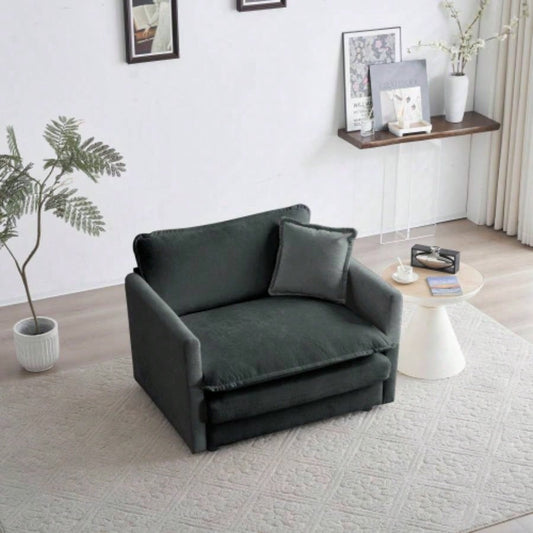 Comfy Deep Single Sofa Upholstered Reading Armchair Living Room Chair Gray Chenille Fabric, 1 Toss Pillow