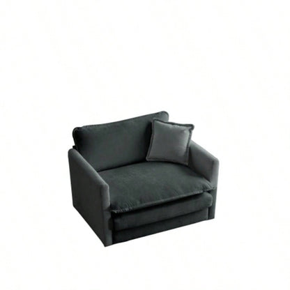 Comfy Deep Single Sofa Upholstered Reading Armchair Living Room Chair Gray Chenille Fabric, 1 Toss Pillow