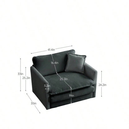 Comfy Deep Single Sofa Upholstered Reading Armchair Living Room Chair Gray Chenille Fabric, 1 Toss Pillow