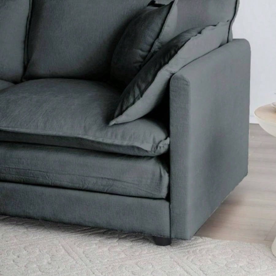 Comfy Deep Single Sofa Upholstered Reading Armchair Living Room Chair Gray Chenille Fabric, 1 Toss Pillow