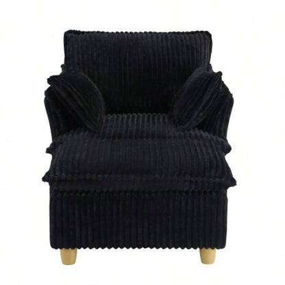 This single - corduroy sofa comes with an ottoman and throw pillows. Its sitting or lying down comfortably in living room, on balcony, or in study.