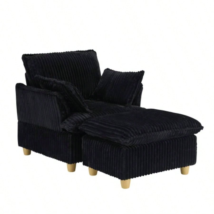 This single - corduroy sofa comes with an ottoman and throw pillows. Its sitting or lying down comfortably in living room, on balcony, or in study.