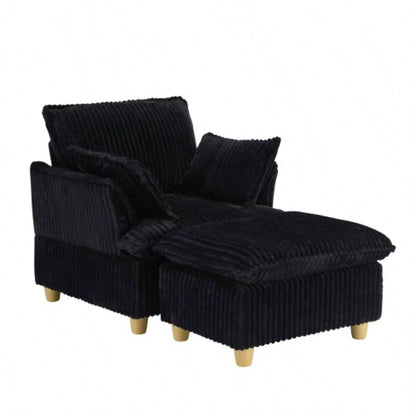 This single - corduroy sofa comes with an ottoman and throw pillows. Its sitting or lying down comfortably in living room, on balcony, or in study.