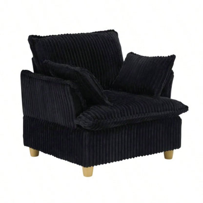 This single - corduroy sofa comes with an ottoman and throw pillows. Its sitting or lying down comfortably in living room, on balcony, or in study.