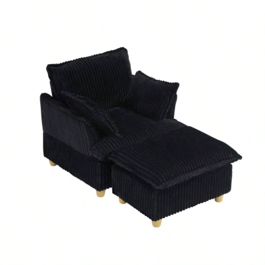 This single - corduroy sofa comes with an ottoman and throw pillows. Its sitting or lying down comfortably in living room, on balcony, or in study.