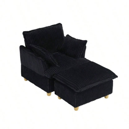 This single - corduroy sofa comes with an ottoman and throw pillows. Its sitting or lying down comfortably in living room, on balcony, or in study.