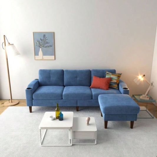 Convertible Combination Sofa Sofa L - Shaped Sofa with Storage Cabinet Footstool, Living Room Navy Blue Sofa, Living Room/Bedroom/Office/Small Space 3 - Seater Combination Sofa