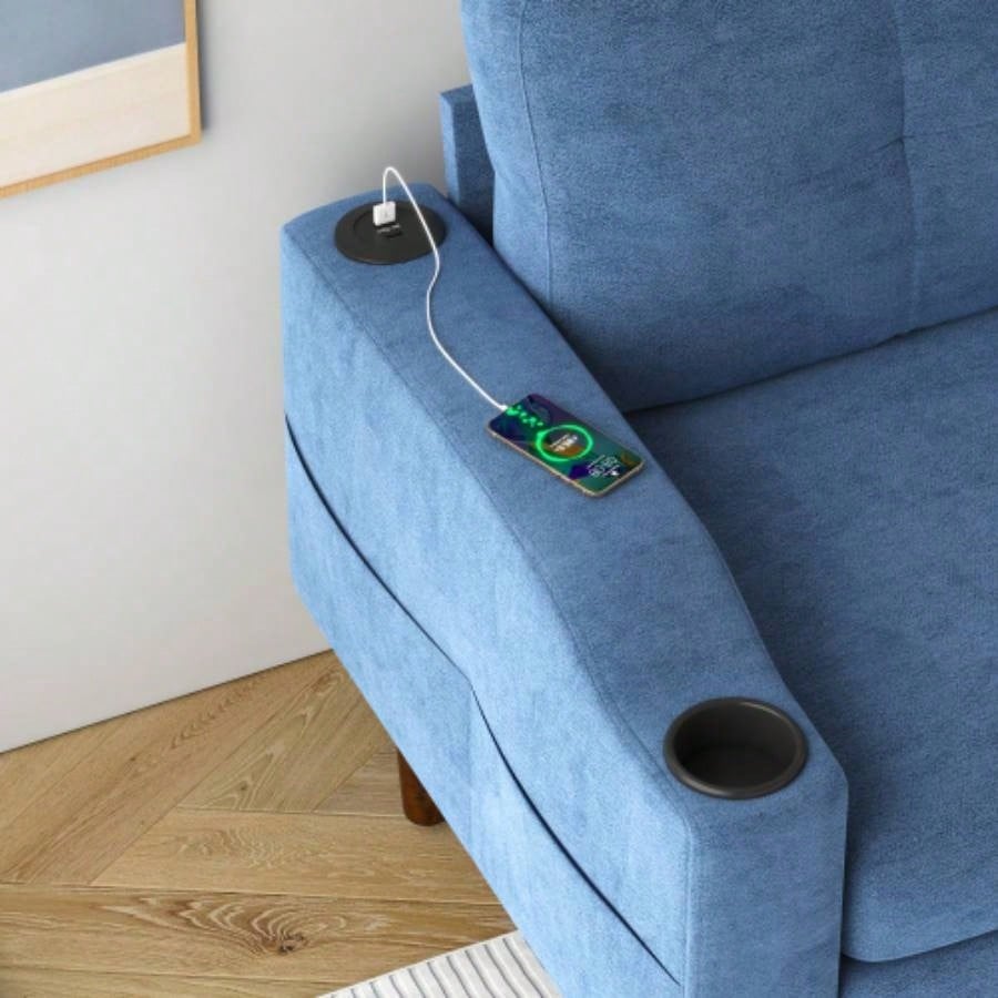 Convertible Combination Sofa Sofa L - Shaped Sofa with Storage Cabinet Footstool, Living Room Navy Blue Sofa, Living Room/Bedroom/Office/Small Space 3 - Seater Combination Sofa