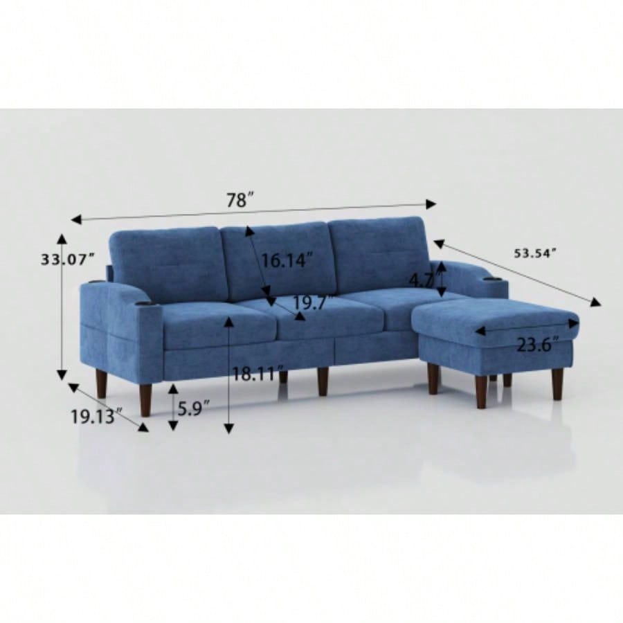 Convertible Combination Sofa Sofa L - Shaped Sofa with Storage Cabinet Footstool, Living Room Navy Blue Sofa, Living Room/Bedroom/Office/Small Space 3 - Seater Combination Sofa