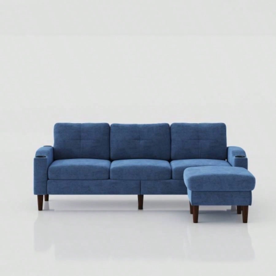 Convertible Combination Sofa Sofa L - Shaped Sofa with Storage Cabinet Footstool, Living Room Navy Blue Sofa, Living Room/Bedroom/Office/Small Space 3 - Seater Combination Sofa