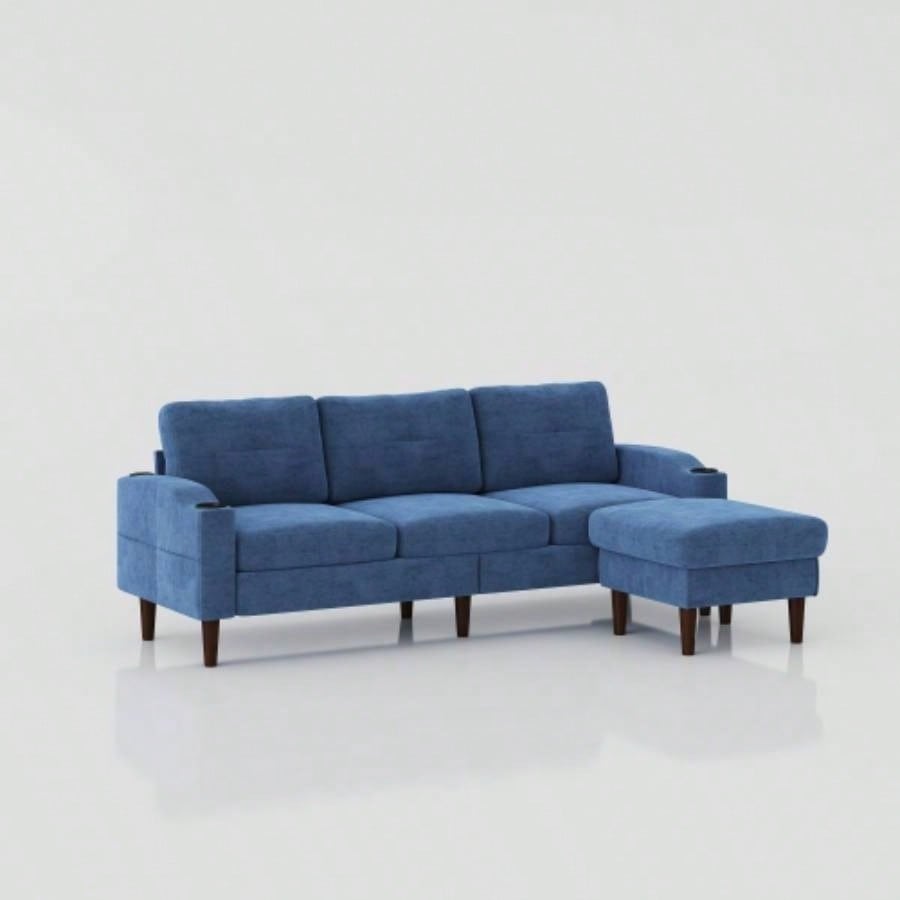 Convertible Combination Sofa Sofa L - Shaped Sofa with Storage Cabinet Footstool, Living Room Navy Blue Sofa, Living Room/Bedroom/Office/Small Space 3 - Seater Combination Sofa