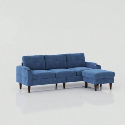 Convertible Combination Sofa Sofa L - Shaped Sofa with Storage Cabinet Footstool, Living Room Navy Blue Sofa, Living Room/Bedroom/Office/Small Space 3 - Seater Combination Sofa