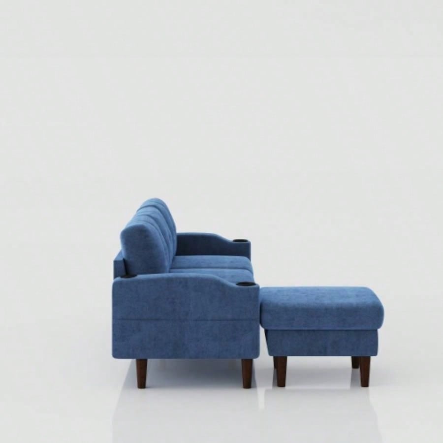 Convertible Combination Sofa Sofa L - Shaped Sofa with Storage Cabinet Footstool, Living Room Navy Blue Sofa, Living Room/Bedroom/Office/Small Space 3 - Seater Combination Sofa