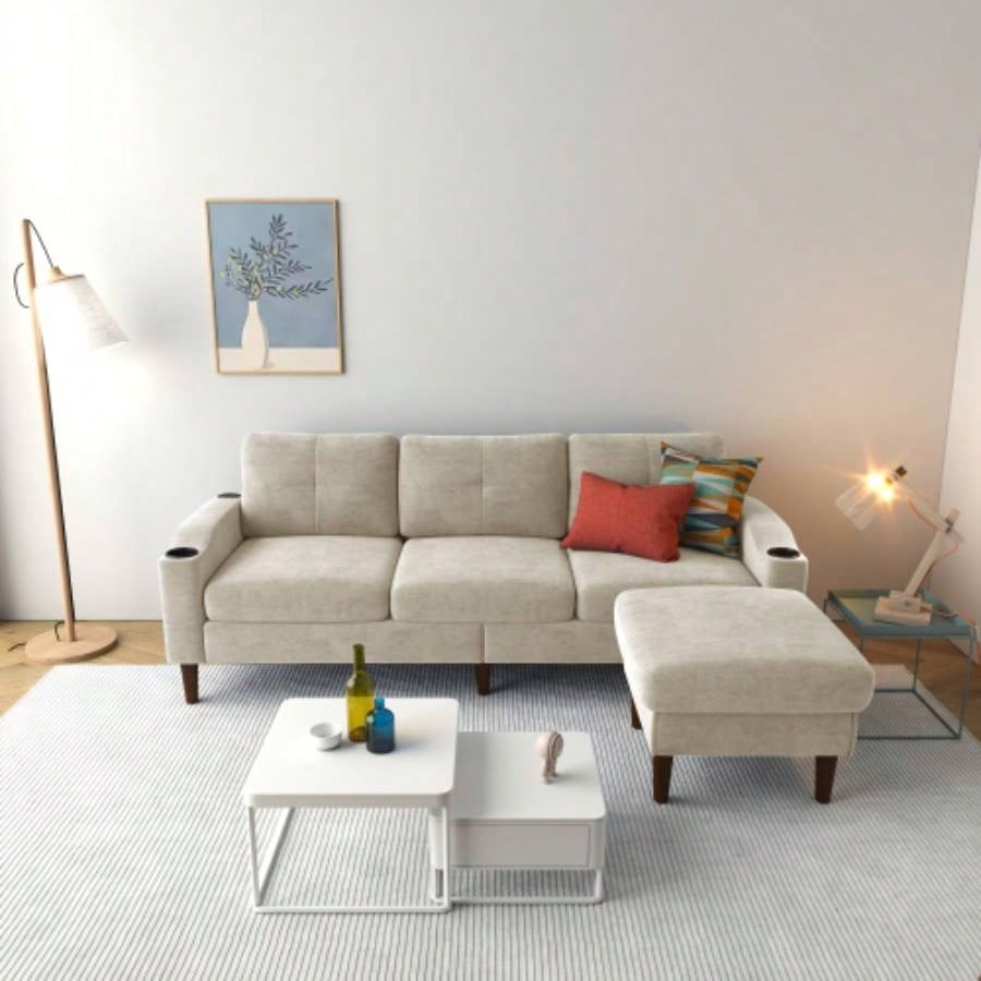 Convertible Combination Sofa Sofa L - Shaped Sofa with Storage Cabinet Footstool, Living Room Navy Blue Sofa, Living Room/Bedroom/Office/Small Space 3 - Seater Combination Sofa