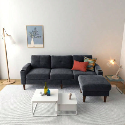 Convertible Combination Sofa Sofa L - Shaped Sofa with Storage Cabinet Footstool, Living Room Navy Blue Sofa, Living Room/Bedroom/Office/Small Space 3 - Seater Combination Sofa