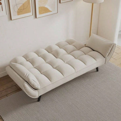 74 inch beige sofa soft two armrests throw pillow pillow comfortable fit apartment bedroom small space