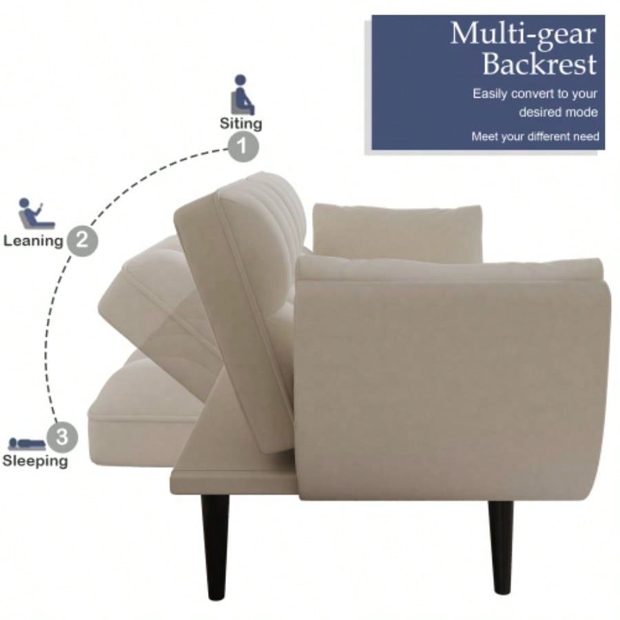 74 inch beige sofa soft two armrests throw pillow pillow comfortable fit apartment bedroom small space