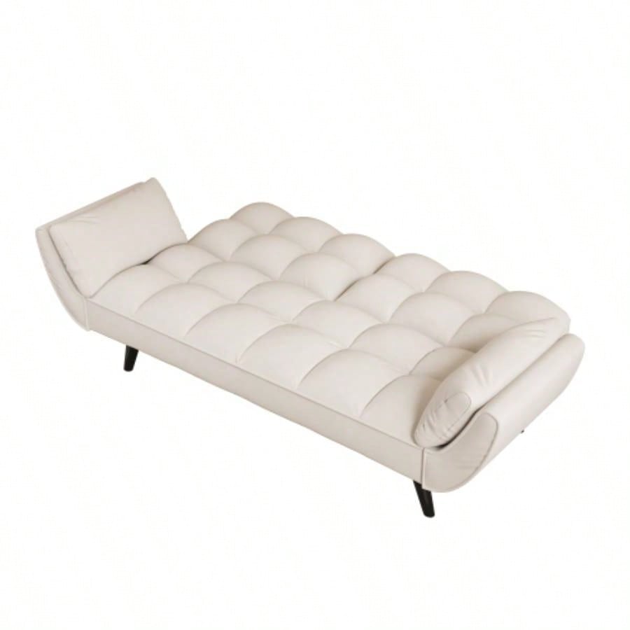 74 inch beige sofa soft two armrests throw pillow pillow comfortable fit apartment bedroom small space