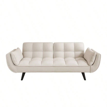 74 inch beige sofa soft two armrests throw pillow pillow comfortable fit apartment bedroom small space