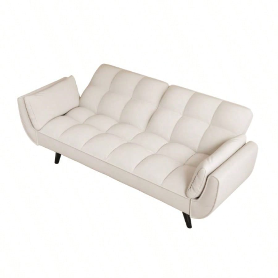 74 inch beige sofa soft two armrests throw pillow pillow comfortable fit apartment bedroom small space