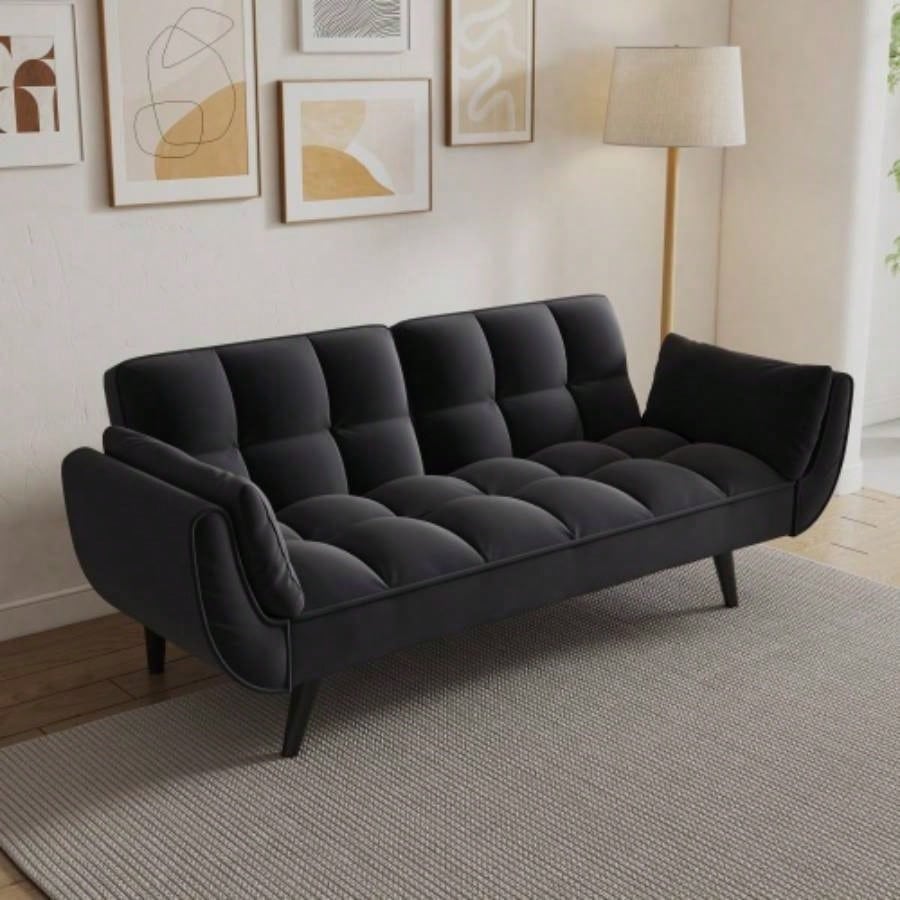74 inch beige sofa soft two armrests throw pillow pillow comfortable fit apartment bedroom small space