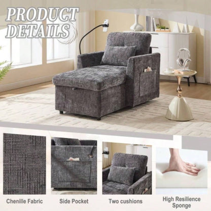Multifunctional lazy person sofa recliner can be stored storage backrest with cell phone bracket chenille single leisure chair living room bedroom small household