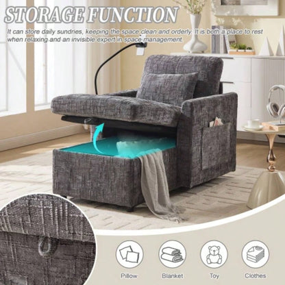 Multifunctional lazy person sofa recliner can be stored storage backrest with cell phone bracket chenille single leisure chair living room bedroom small household