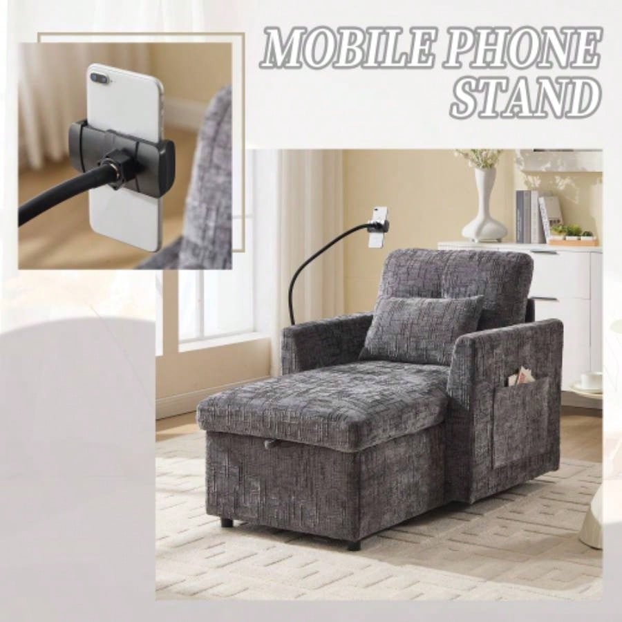 Multifunctional lazy person sofa recliner can be stored storage backrest with cell phone bracket chenille single leisure chair living room bedroom small household