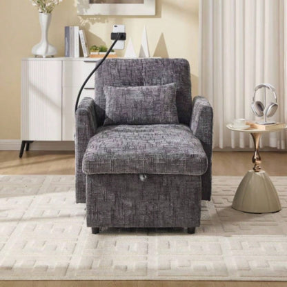 Multifunctional lazy person sofa recliner can be stored storage backrest with cell phone bracket chenille single leisure chair living room bedroom small household
