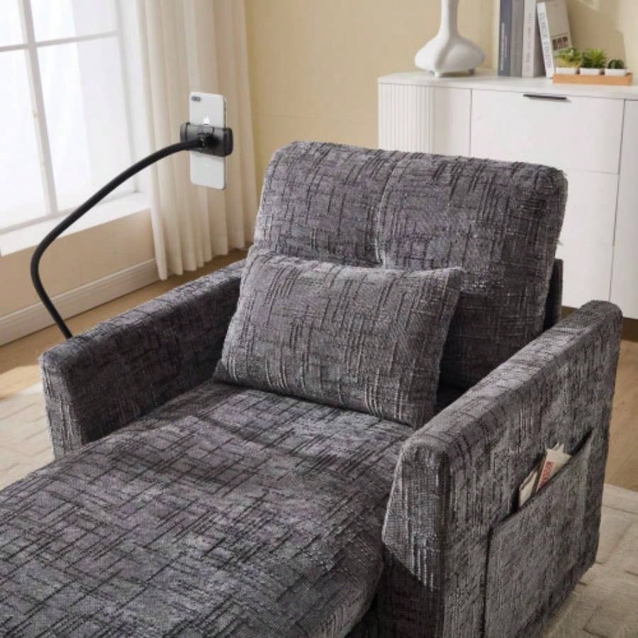 Multifunctional lazy person sofa recliner can be stored storage backrest with cell phone bracket chenille single leisure chair living room bedroom small household