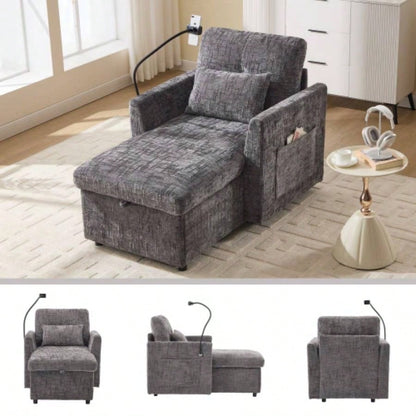 Multifunctional lazy person sofa recliner can be stored storage backrest with cell phone bracket chenille single leisure chair living room bedroom small household