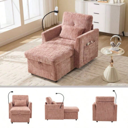 Multifunctional lazy person sofa recliner can be stored storage backrest with cell phone bracket chenille single leisure chair living room bedroom small household