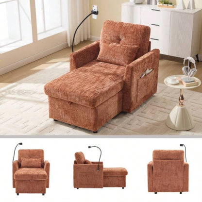 Multifunctional lazy person sofa recliner can be stored storage backrest with cell phone bracket chenille single leisure chair living room bedroom small household