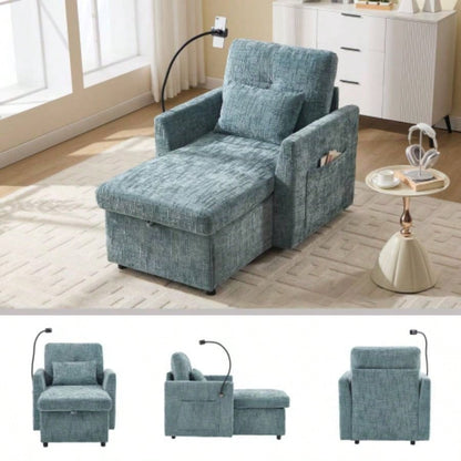 Multifunctional lazy person sofa recliner can be stored storage backrest with cell phone bracket chenille single leisure chair living room bedroom small household