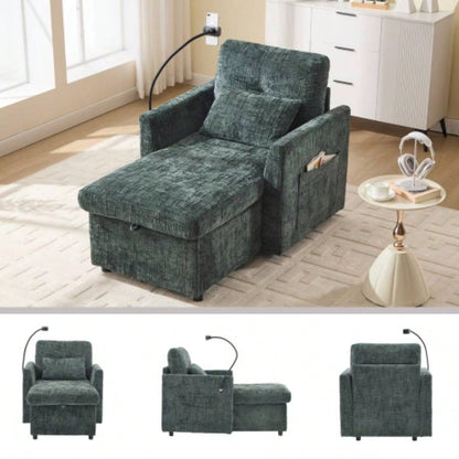 Multifunctional lazy person sofa recliner can be stored storage backrest with cell phone bracket chenille single leisure chair living room bedroom small household
