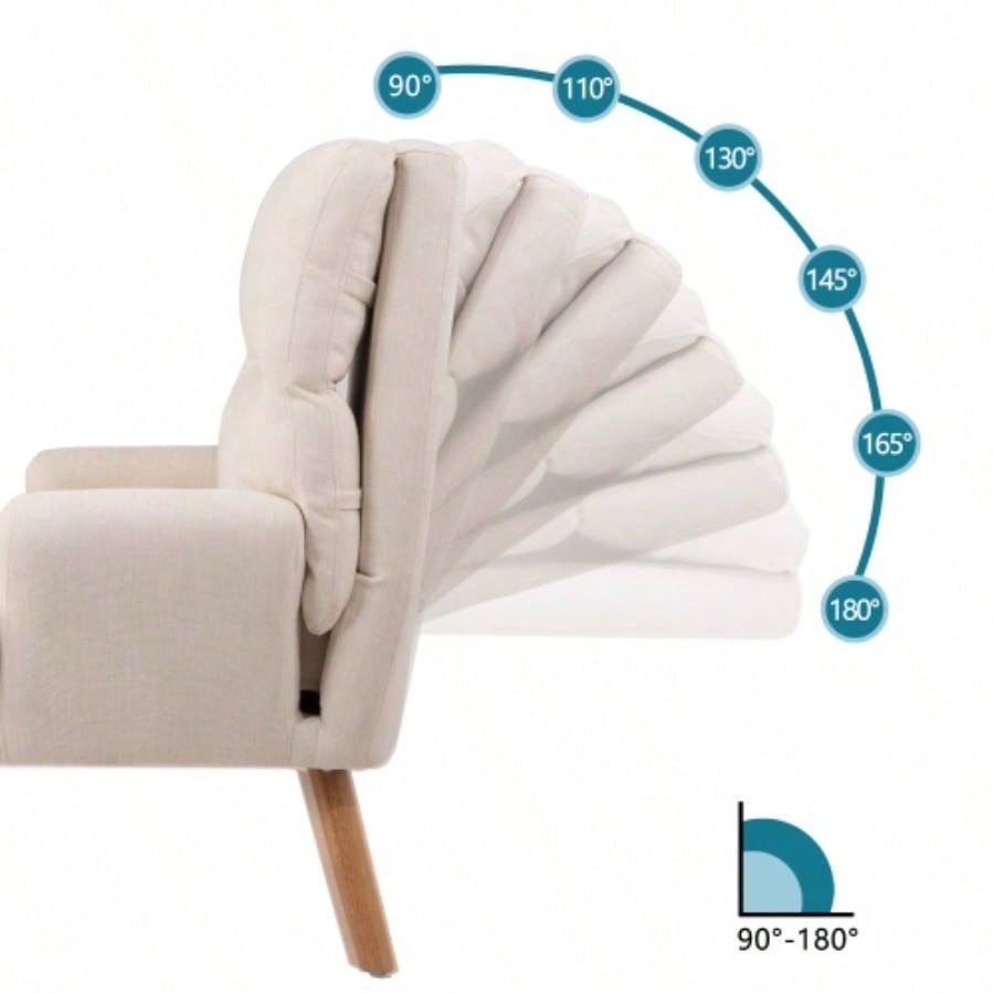 Accent Chair with Ottoman Set, Fabric Armchair with Wood and Adjustable Backrest, Mid Modern Comfy Lounge Chair Living Room, Bedroom, Reading Room and Study