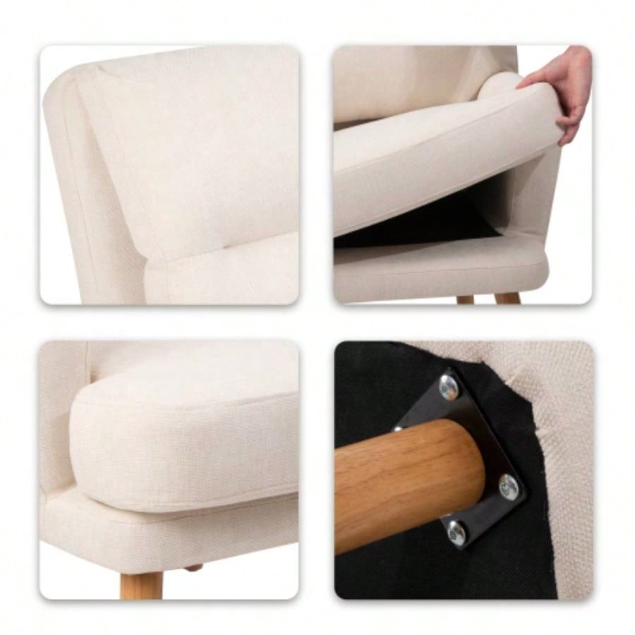Accent Chair with Ottoman Set, Fabric Armchair with Wood and Adjustable Backrest, Mid Modern Comfy Lounge Chair Living Room, Bedroom, Reading Room and Study