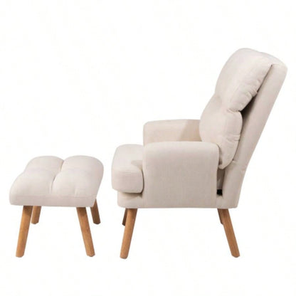 Accent Chair with Ottoman Set, Fabric Armchair with Wood and Adjustable Backrest, Mid Modern Comfy Lounge Chair Living Room, Bedroom, Reading Room and Study