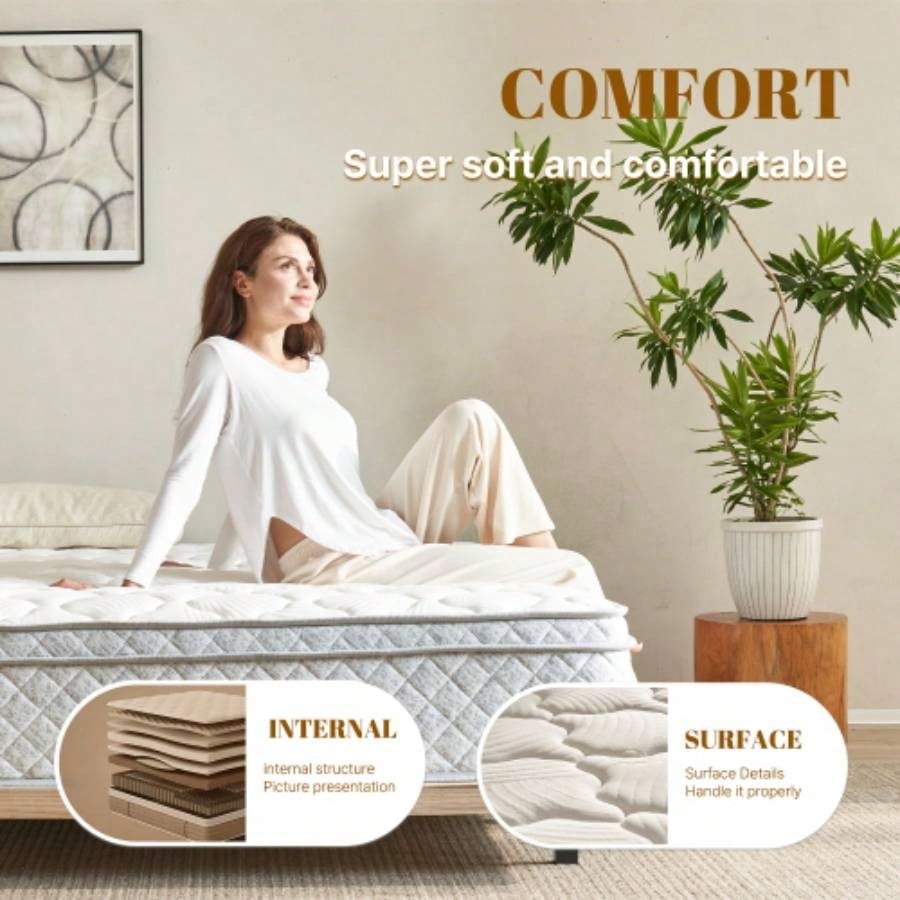 Size Mattress, 12 Inch Hybrid Mattress in a Box with Foam and Pocket Spring Pressure Relief Comfort Sleep Zoned Support, Medium Firm, CertiPUR - US OEKO - TEX