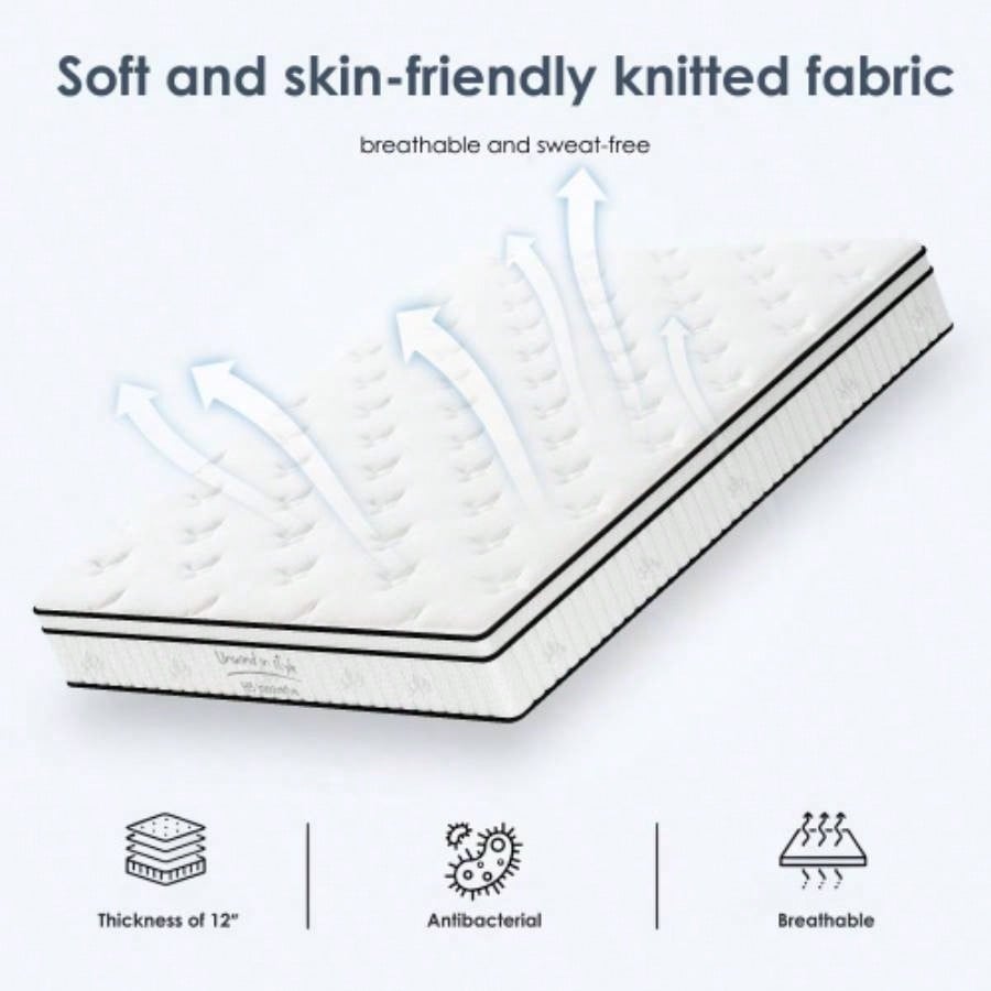 Size Mattress, 12 Inch Hybrid Mattress, Individually Pocketed Innerspring, Medium FirmQueen