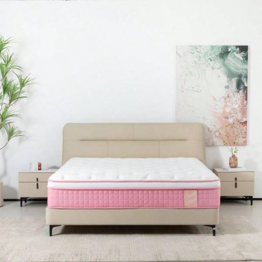 12 Inch Hybrid Mattress Individual Pocket Spring Foam Cool Knitted Cover CertiPUR - US Pink