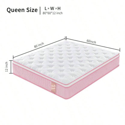 12 Inch Hybrid Mattress Individual Pocket Spring Foam Cool Knitted Cover CertiPUR - US Pink