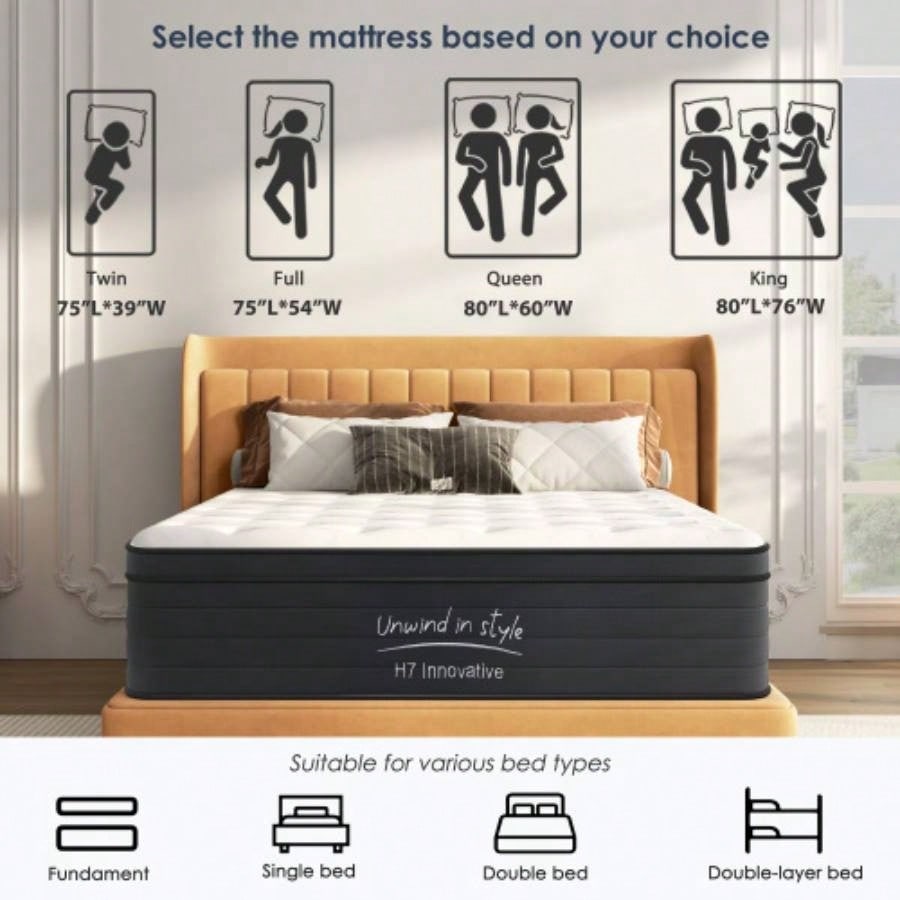 Twin Size Mattress, 8 Inch Hybrid Mattress, Individually Pocketed Innerspring, Medium Firm