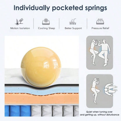 Twin Size Mattress, 8 Inch Hybrid Mattress, Individually Pocketed Innerspring, Medium Firm