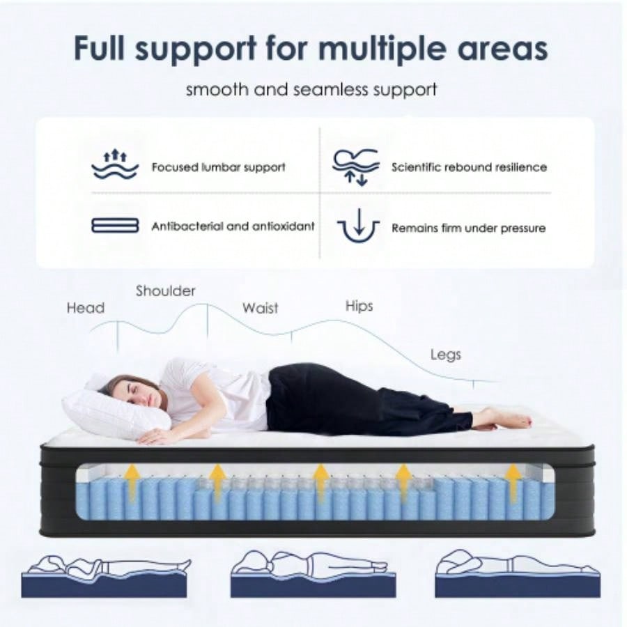 Twin Size Mattress, 8 Inch Hybrid Mattress, Individually Pocketed Innerspring, Medium Firm