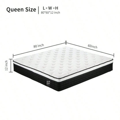 Size 12 Inch Hybrid Mattress Individual Pocket Spring - Zoned Foam Knitted Cover CertiPUR - US White
